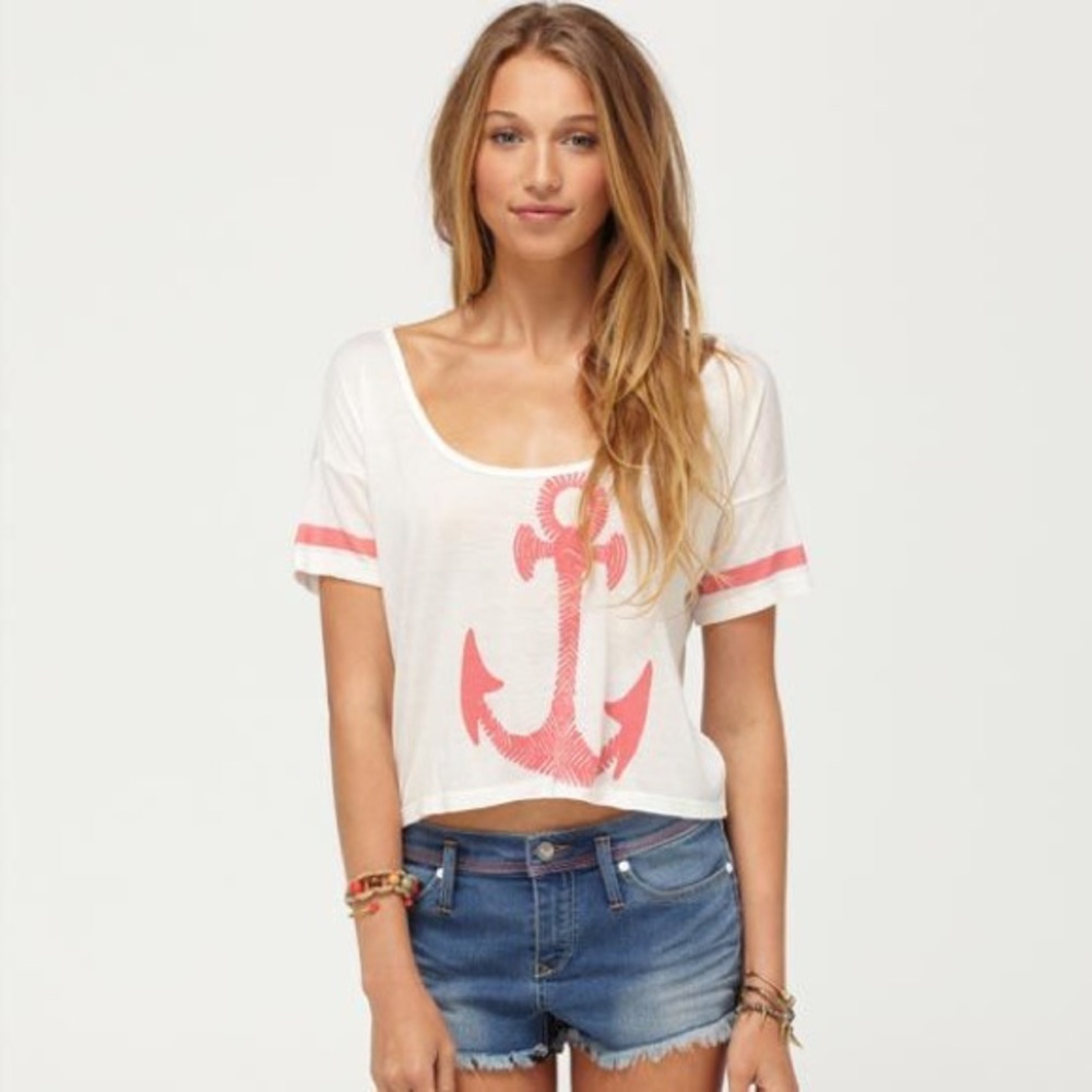 Roxy Pink Anchor Flowy Crop Top Small